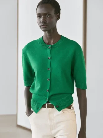 Kurzärmelige Strickcardigan aus Baumwollmischung