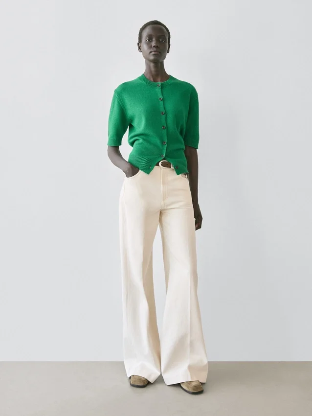 Kurzärmelige Strickcardigan aus Baumwollmischung Kurzärmelige Strickcardigan aus Baumwollmischung