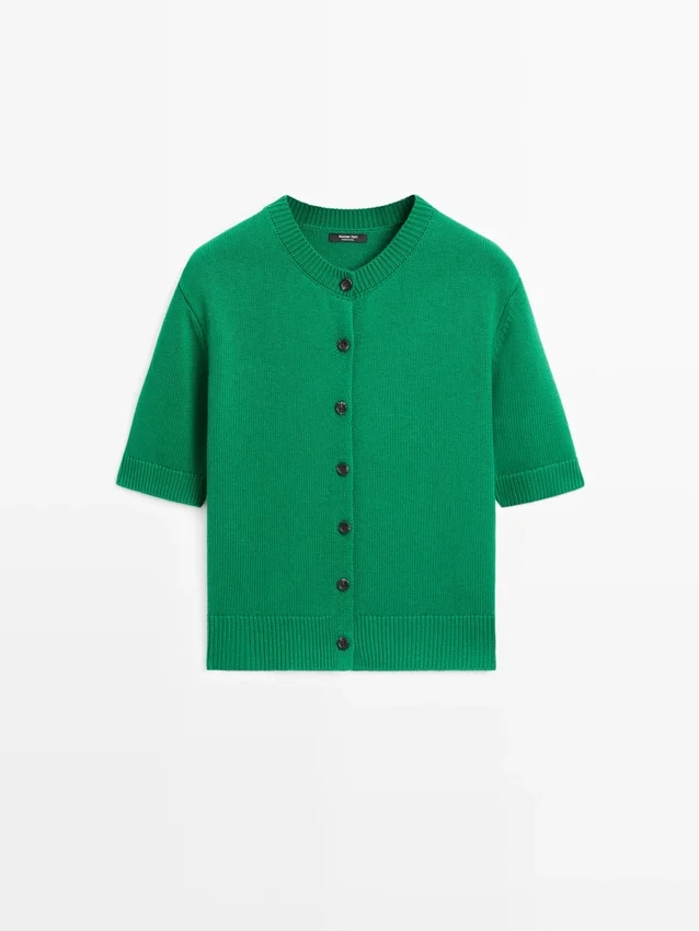 Kurzärmelige Strickcardigan aus Baumwollmischung Kurzärmelige Strickcardigan aus Baumwollmischung