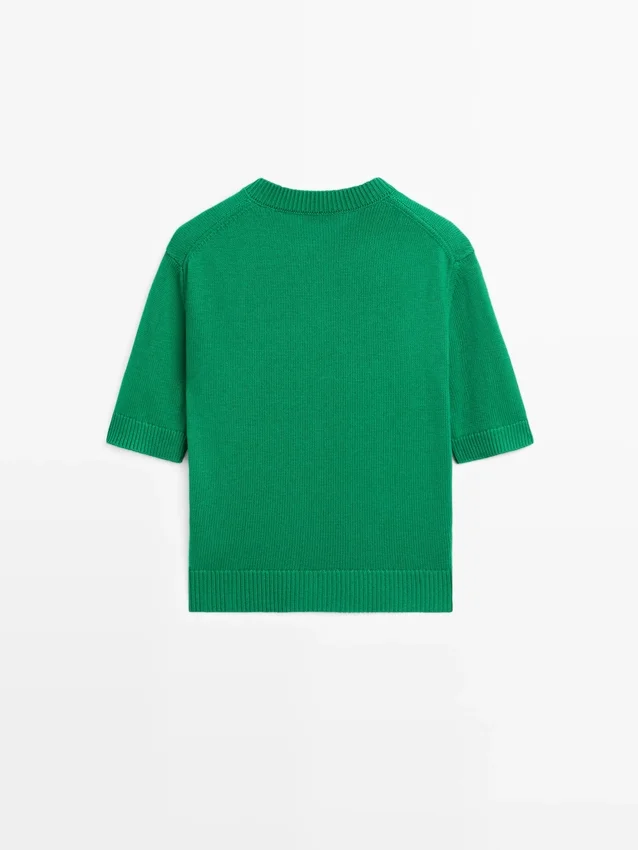 Kurzärmelige Strickcardigan aus Baumwollmischung Kurzärmelige Strickcardigan aus Baumwollmischung