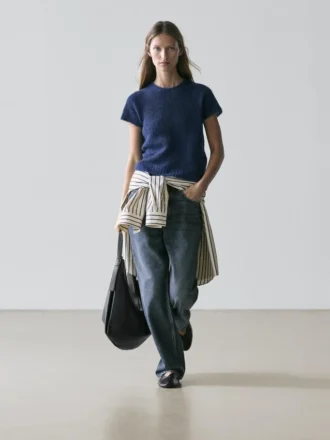 Kurzärmeliger Strickpullover aus Alpaka-Mischung Kurzärmeliger Strickpullover aus Alpaka-Mischung