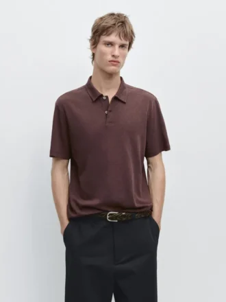 Kurzärmeliges Poloshirt aus Leinen und Baumwolle