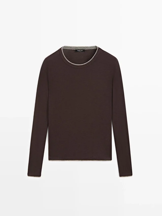 Langarm-T-Shirt mit doppellagigem Saum Langarm-T-Shirt mit doppellagigem Saum