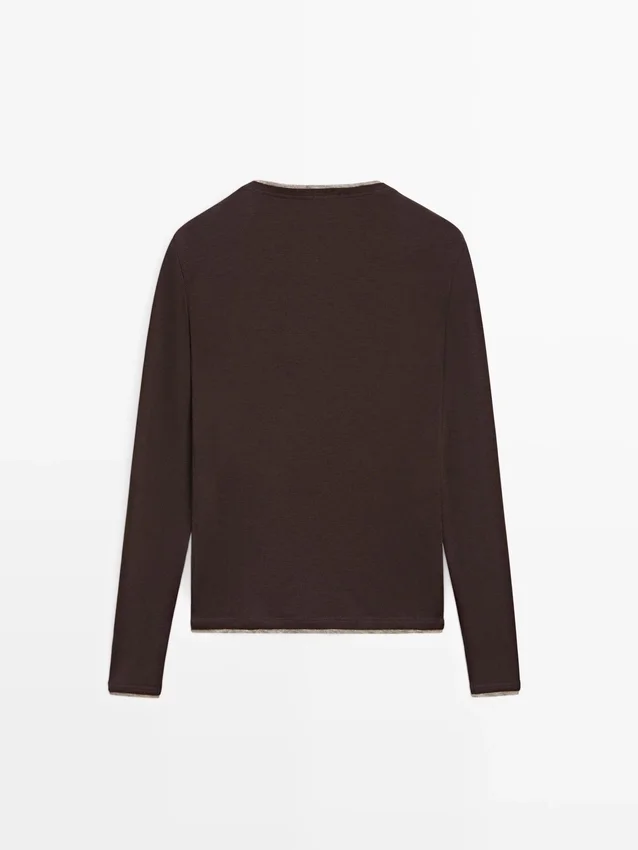 Langarm-T-Shirt mit doppellagigem Saum Langarm-T-Shirt mit doppellagigem Saum