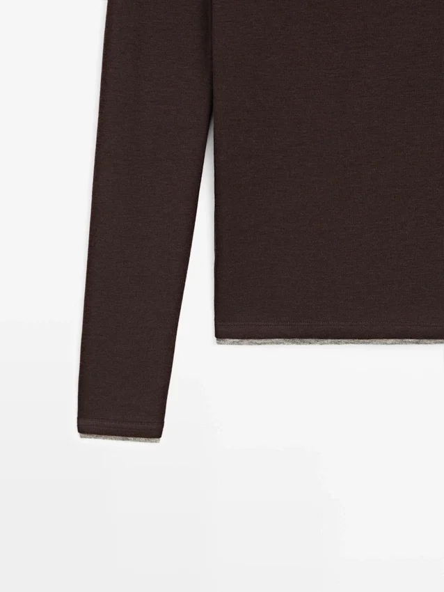 Langarm-T-Shirt mit doppellagigem Saum Langarm-T-Shirt mit doppellagigem Saum