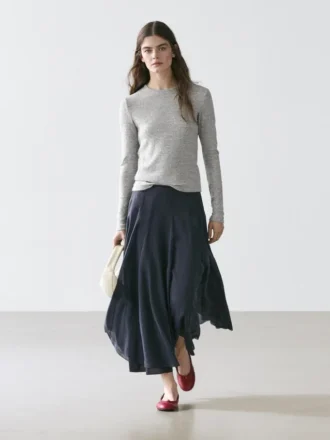 Langarm-T-Shirt mit meliertem Detail