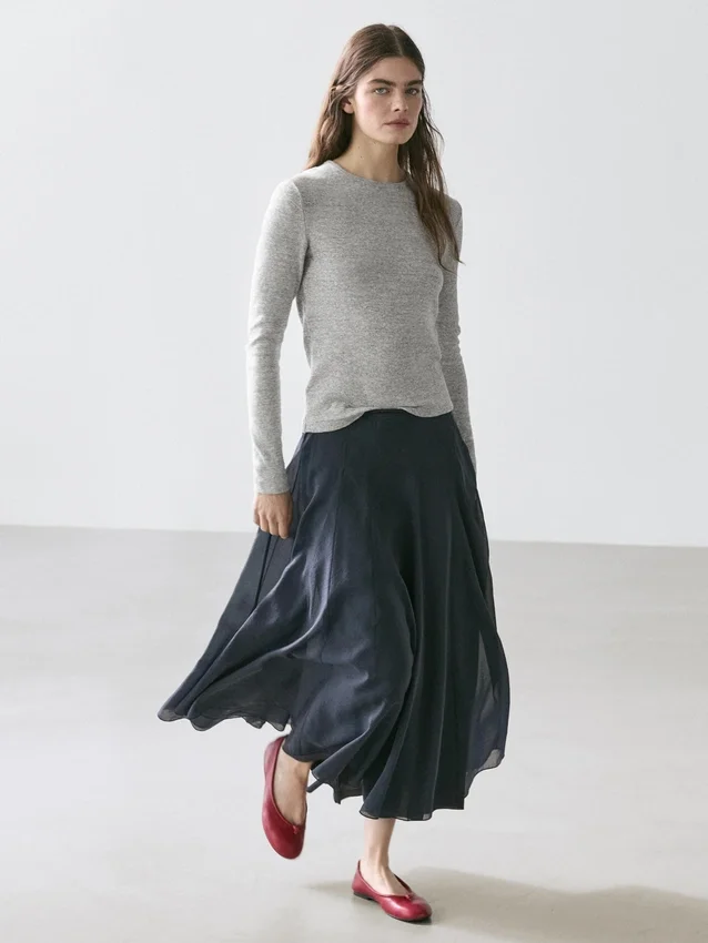 Langarm-T-Shirt mit meliertem Detail Langarm-T-Shirt mit meliertem Detail