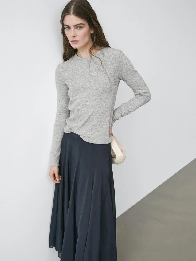 Langarm-T-Shirt mit meliertem Detail Langarm-T-Shirt mit meliertem Detail