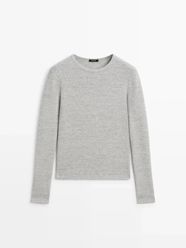 Langarm-T-Shirt mit meliertem Detail Langarm-T-Shirt mit meliertem Detail