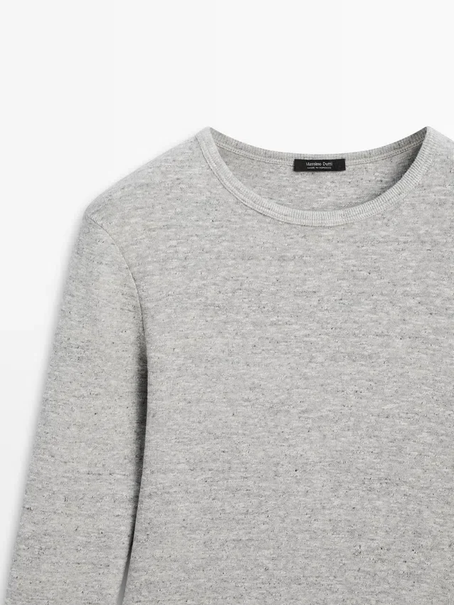 Langarm-T-Shirt mit meliertem Detail Langarm-T-Shirt mit meliertem Detail