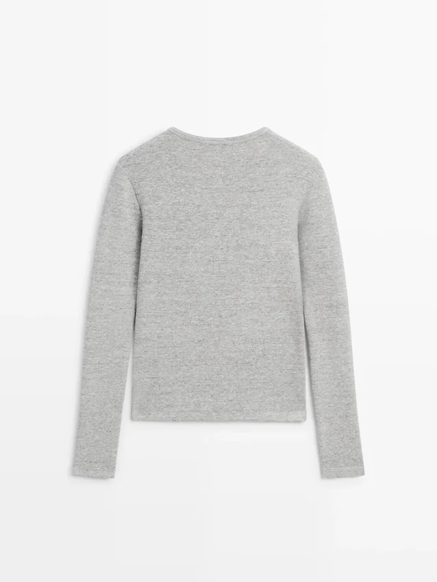 Langarm-T-Shirt mit meliertem Detail Langarm-T-Shirt mit meliertem Detail