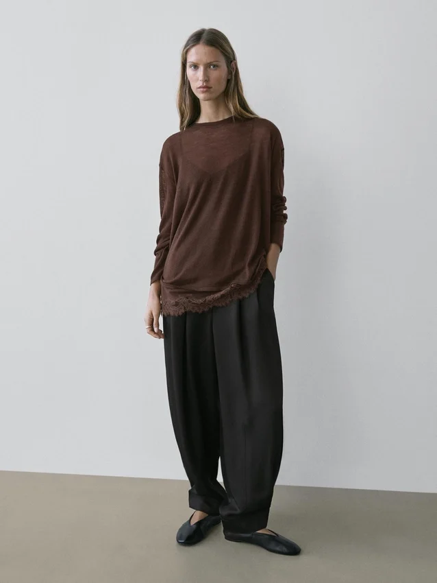 Langarm-T-Shirt mit Spitzendetail Langarm-T-Shirt mit Spitzendetail