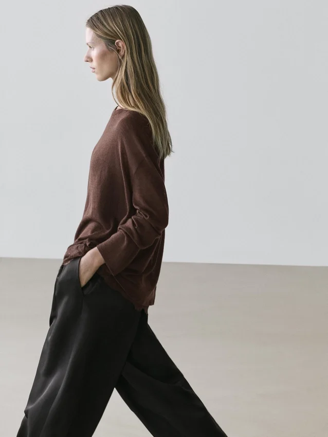 Langarm-T-Shirt mit Spitzendetail Langarm-T-Shirt mit Spitzendetail