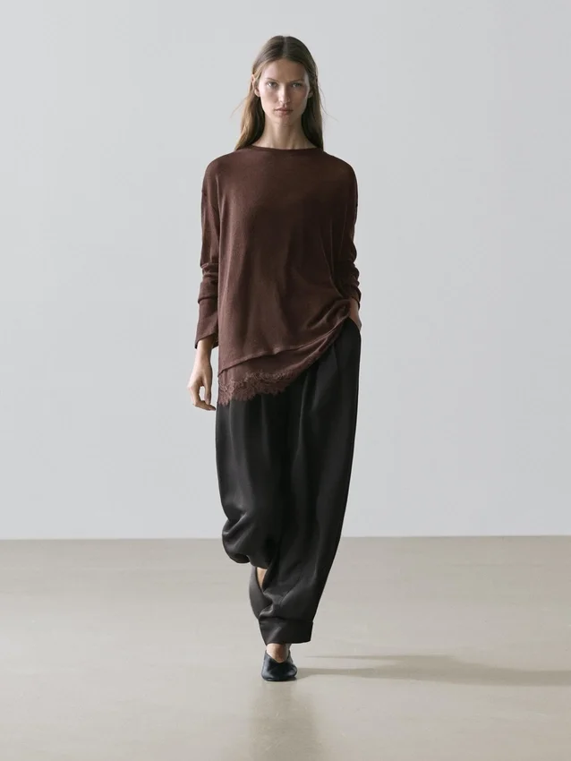 Langarm-T-Shirt mit Spitzendetail Langarm-T-Shirt mit Spitzendetail