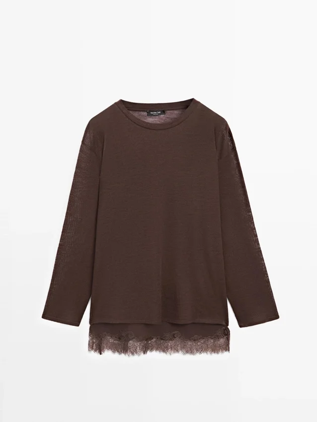 Langarm-T-Shirt mit Spitzendetail Langarm-T-Shirt mit Spitzendetail