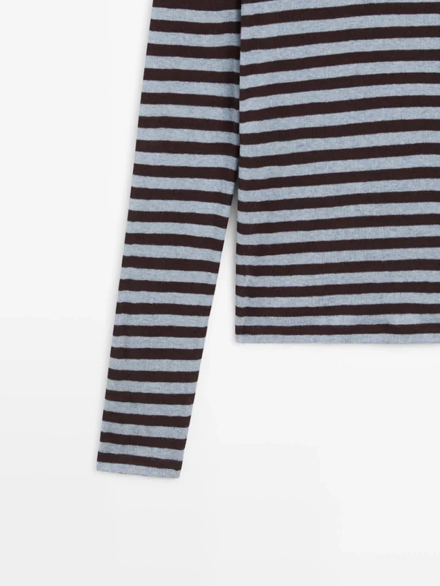 Langärmliges T-Shirt aus Baumwollmischung mit Streifenmuster Langärmliges T-Shirt aus Baumwollmischung mit Streifenmuster
