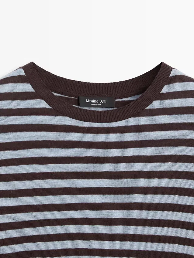 Langärmliges T-Shirt aus Baumwollmischung mit Streifenmuster Langärmliges T-Shirt aus Baumwollmischung mit Streifenmuster