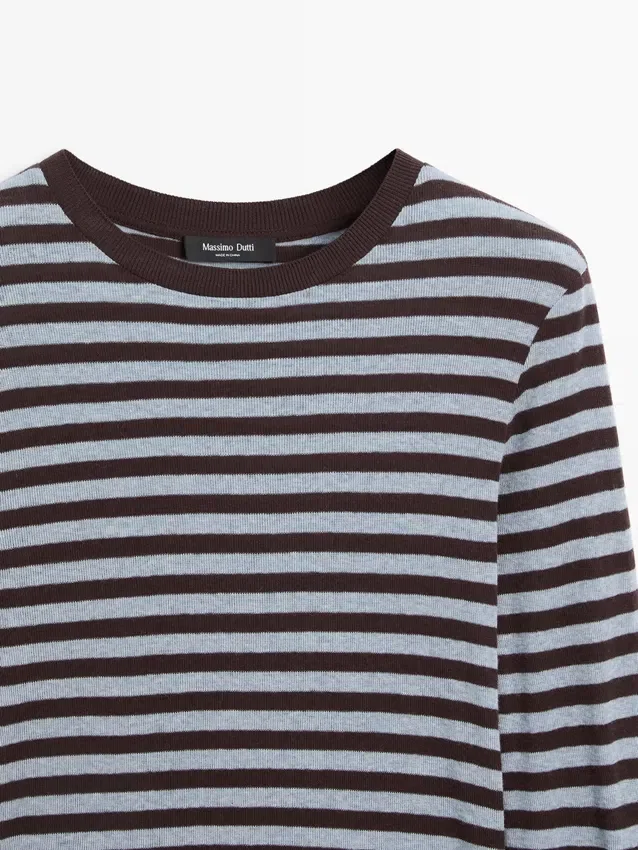 Langärmliges T-Shirt aus Baumwollmischung mit Streifenmuster Langärmliges T-Shirt aus Baumwollmischung mit Streifenmuster