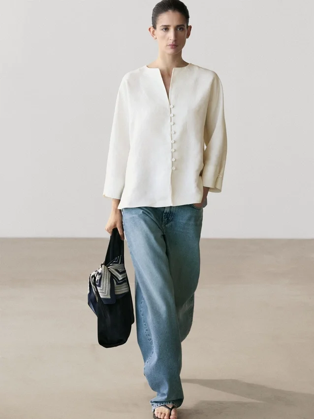 Leinenjacke mit Knopfdetails Leinenjacke mit Knopfdetails