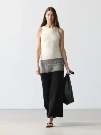 Midi-Kleid aus 100 % Baumwolle mit Kontraststrick