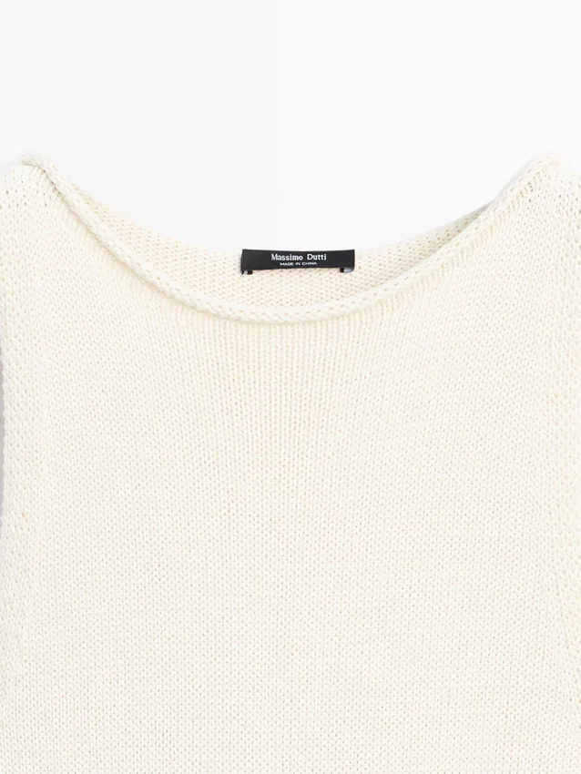 Midi-Kleid aus 100 % Baumwolle mit Kontraststrick Midi-Kleid aus 100 % Baumwolle mit Kontraststrick