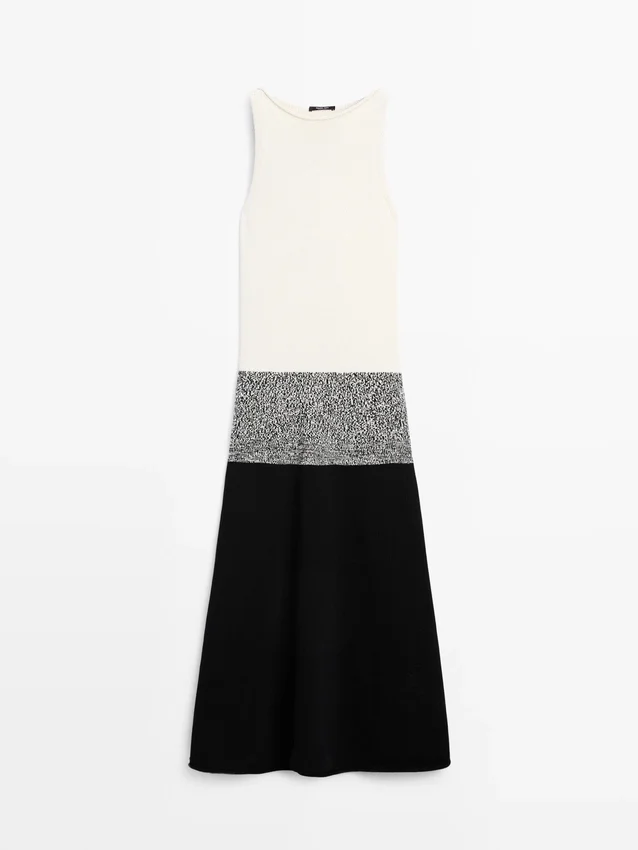 Midi-Kleid aus 100 % Baumwolle mit Kontraststrick Midi-Kleid aus 100 % Baumwolle mit Kontraststrick