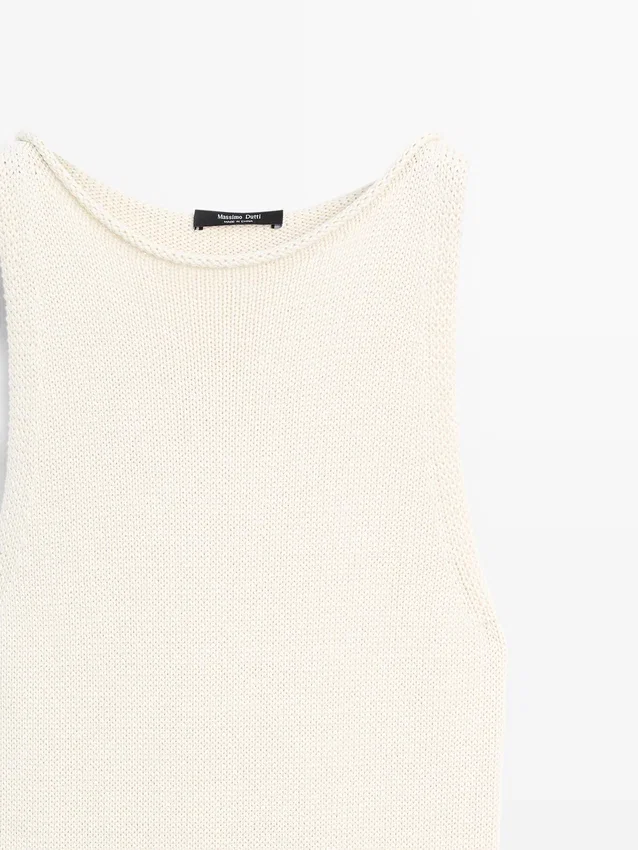 Midi-Kleid aus 100 % Baumwolle mit Kontraststrick Midi-Kleid aus 100 % Baumwolle mit Kontraststrick