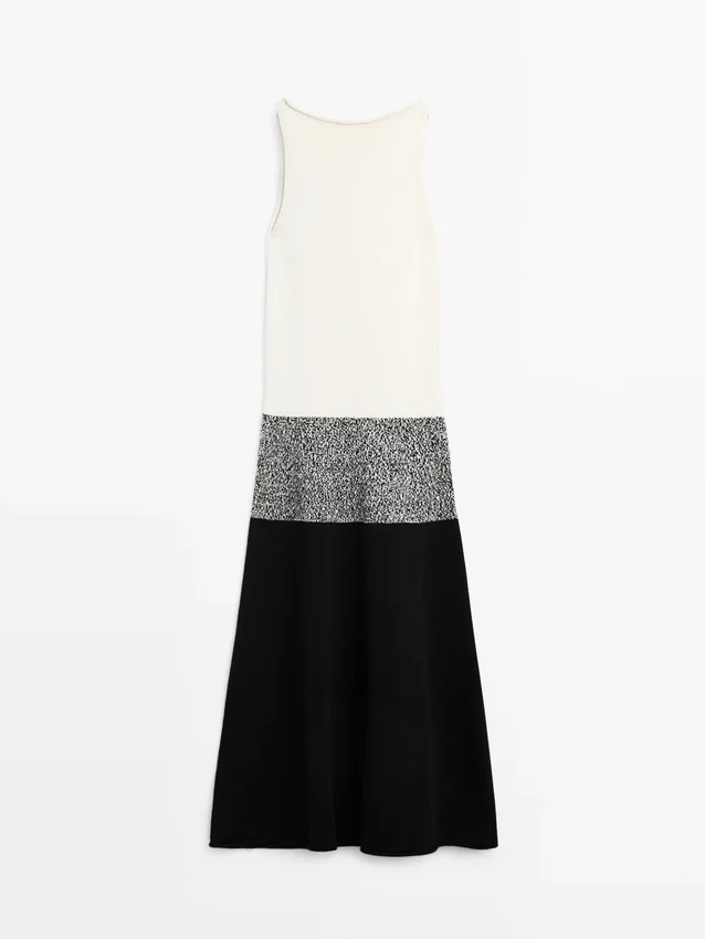 Midi-Kleid aus 100 % Baumwolle mit Kontraststrick Midi-Kleid aus 100 % Baumwolle mit Kontraststrick