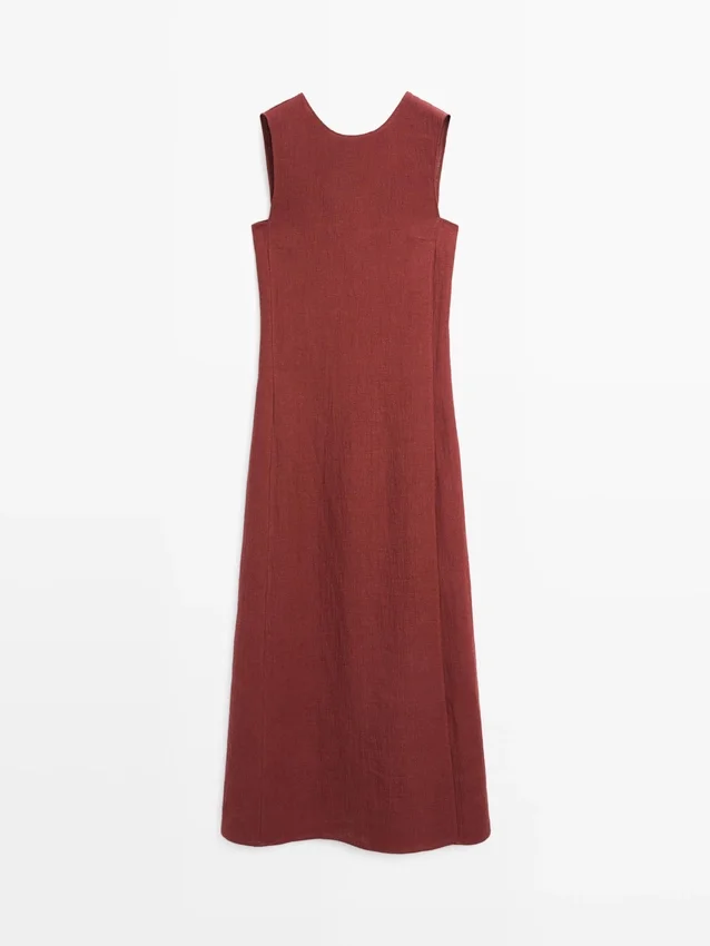 Midi-Kleid aus 100 % Leinen Midi-Kleid aus 100 % Leinen