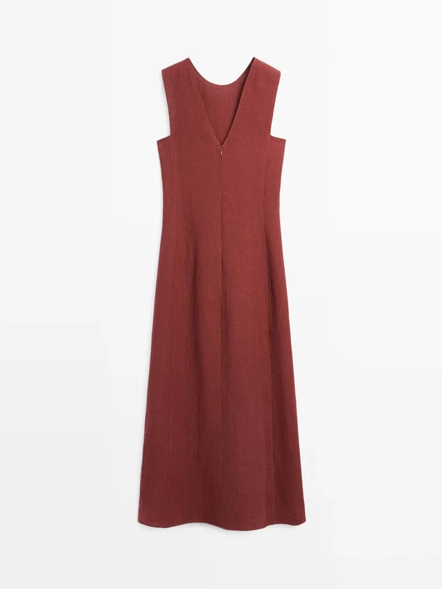 Midi-Kleid aus 100 % Leinen Midi-Kleid aus 100 % Leinen