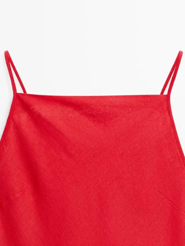 Midi-Kleid aus Leinen mit geradem Ausschnitt Midi-Kleid aus Leinen mit geradem Ausschnitt