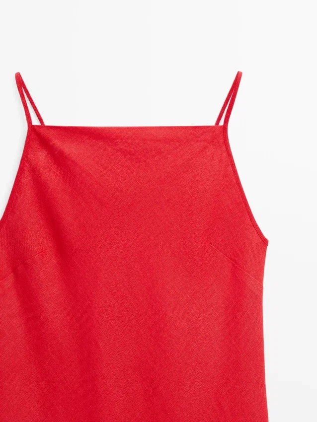 Midi-Kleid aus Leinen mit geradem Ausschnitt Midi-Kleid aus Leinen mit geradem Ausschnitt