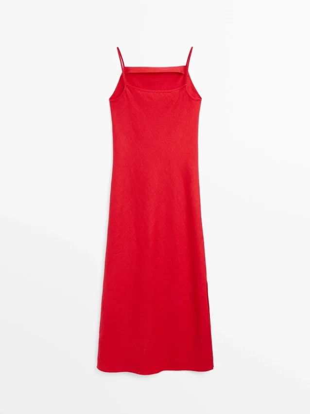 Midi-Kleid aus Leinen mit geradem Ausschnitt Midi-Kleid aus Leinen mit geradem Ausschnitt