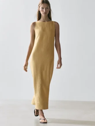 Midi-Kleid aus Leinen mit Neckholder