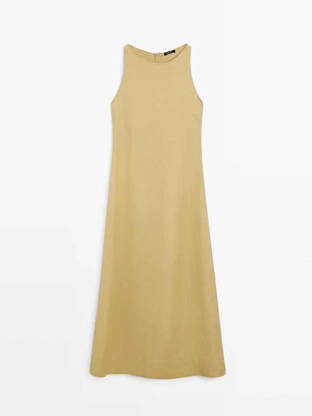 Midi-Kleid aus Leinen mit Neckholder Midi-Kleid aus Leinen mit Neckholder