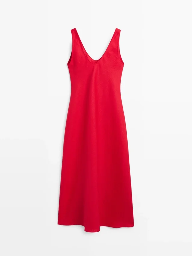 Midi-Kleid aus Leinen mit Trägern Midi-Kleid aus Leinen mit Trägern