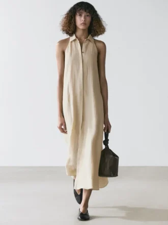 Midi-Kleid aus Leinenmischung mit Poloshirt-Kragen