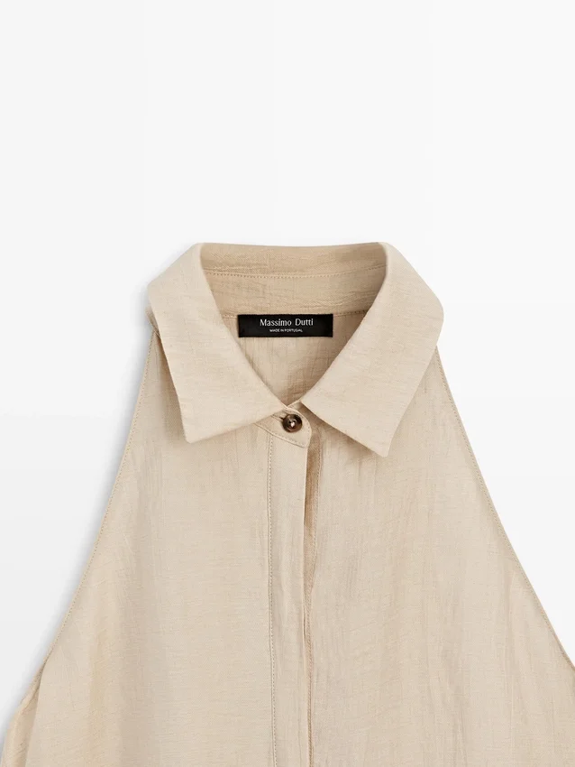 Midi-Kleid aus Leinenmischung mit Poloshirt-Kragen Midi-Kleid aus Leinenmischung mit Poloshirt-Kragen