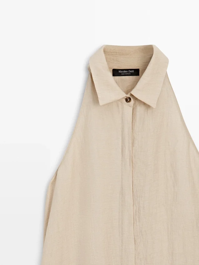 Midi-Kleid aus Leinenmischung mit Poloshirt-Kragen Midi-Kleid aus Leinenmischung mit Poloshirt-Kragen