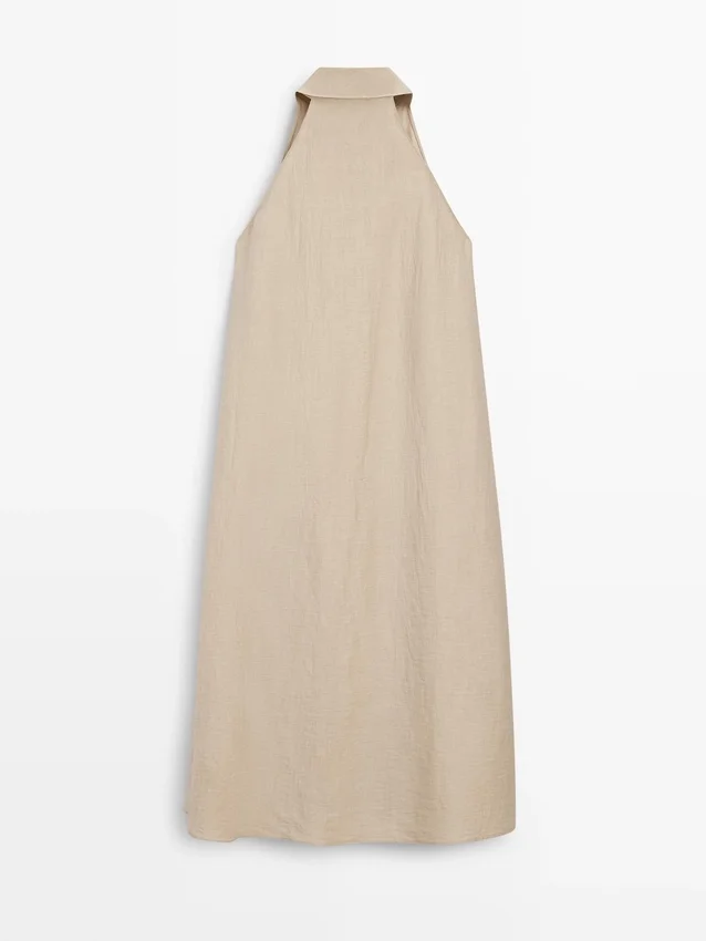 Midi-Kleid aus Leinenmischung mit Poloshirt-Kragen Midi-Kleid aus Leinenmischung mit Poloshirt-Kragen