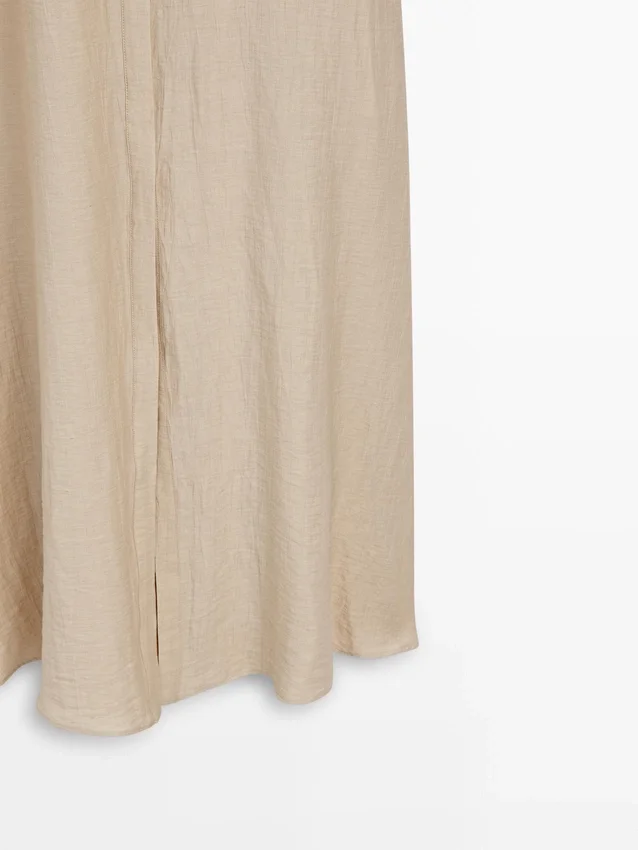 Midi-Kleid aus Leinenmischung mit Poloshirt-Kragen Midi-Kleid aus Leinenmischung mit Poloshirt-Kragen