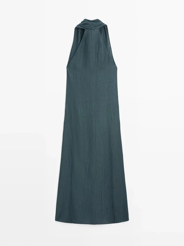 Midi-Kleid aus Leinenmischung mit V-Ausschnitt Midi-Kleid aus Leinenmischung mit V-Ausschnitt