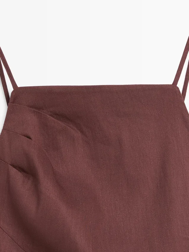 Midi-Kleid aus Stretch-Leinenmischung mit Trägern Midi-Kleid aus Stretch-Leinenmischung mit Trägern