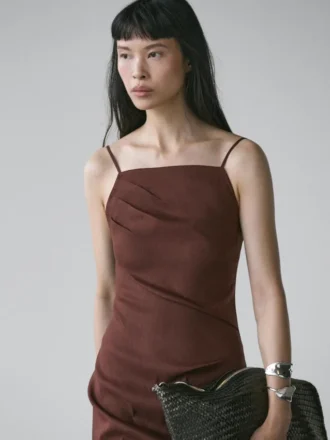 Midi-Kleid aus Stretch-Leinenmischung mit Trägern