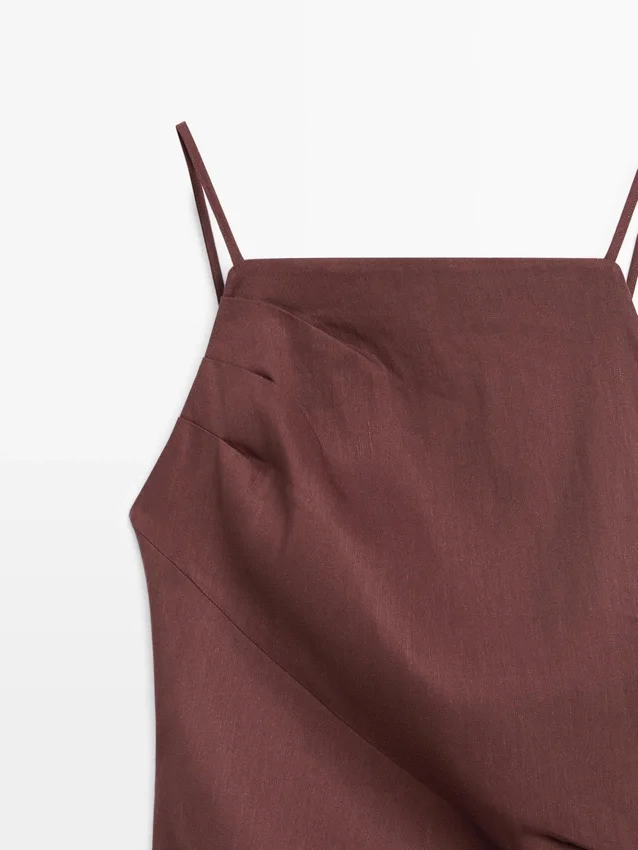 Midi-Kleid aus Stretch-Leinenmischung mit Trägern Midi-Kleid aus Stretch-Leinenmischung mit Trägern