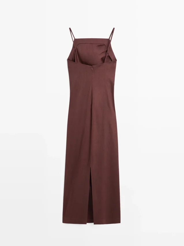 Midi-Kleid aus Stretch-Leinenmischung mit Trägern Midi-Kleid aus Stretch-Leinenmischung mit Trägern