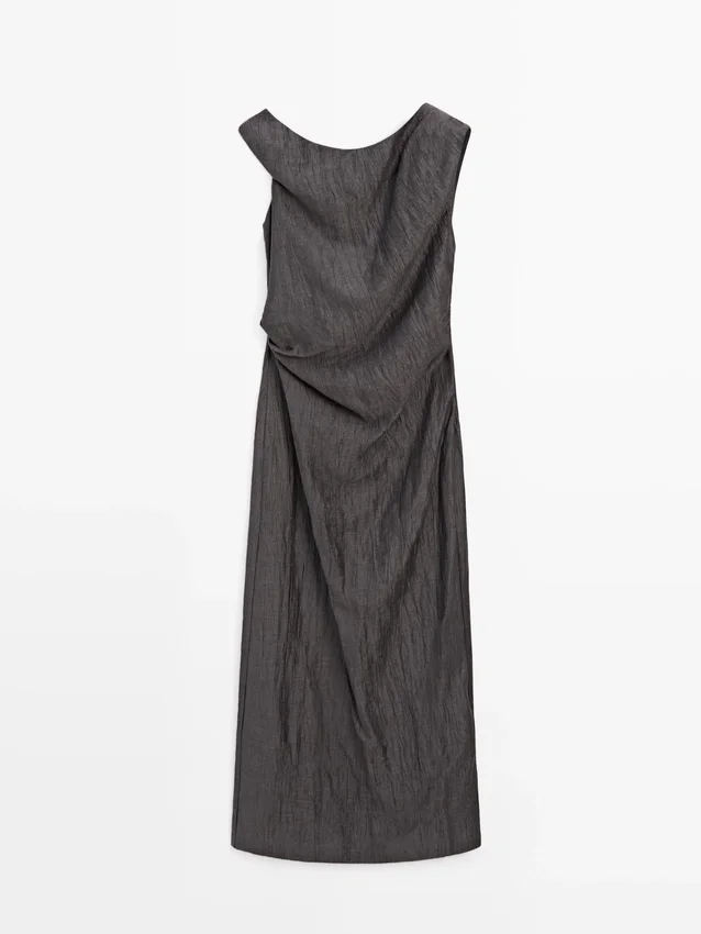 Midi-Kleid mit plissierten Schulterdetails Midi-Kleid mit plissierten Schulterdetails