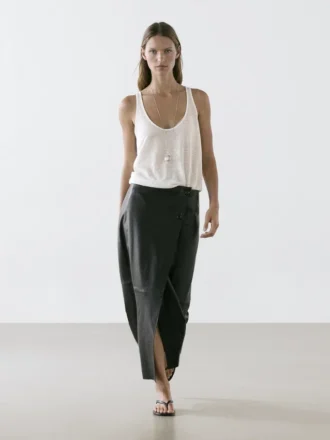 Midirock aus Nappaleder mit Nähten