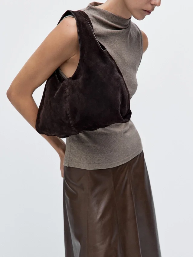 Mittlere Damenhandtasche aus Spaltleder Mittlere Damenhandtasche aus Spaltleder