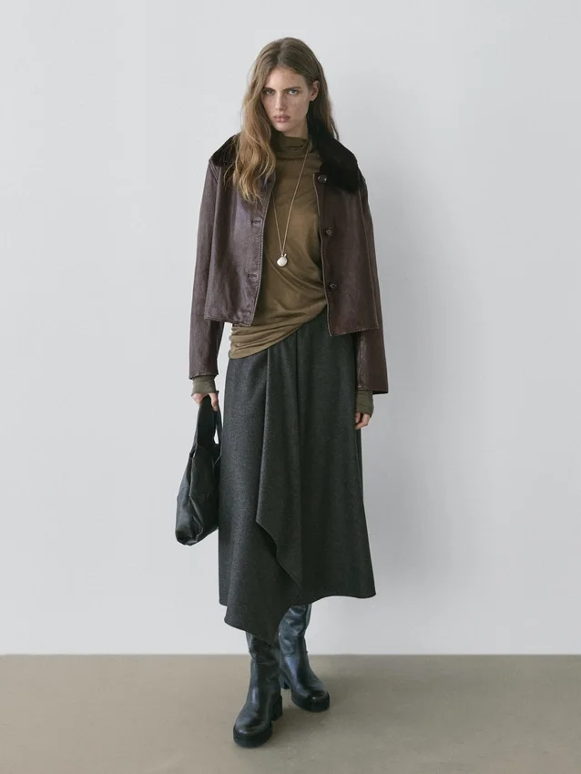 Nappalederjacke mit Lammfellkragen Nappalederjacke mit Lammfellkragen